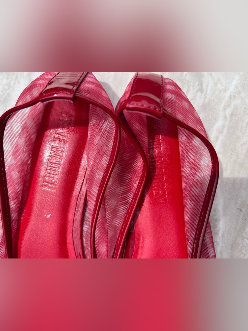 New Steve Madden Women's Meadow Ballet Flats in Red Gingham Mesh Size 6.5 - Picture 5 of 10